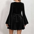 thumbnail image 5 of Mini Dresses for Women Crewneck Flare Long Sleeve Waist Cinched Pleated Flowy Fall Winter Formal Cocktail Party Wedding Guest Dress,Sizes S-3XL, 5 of 8