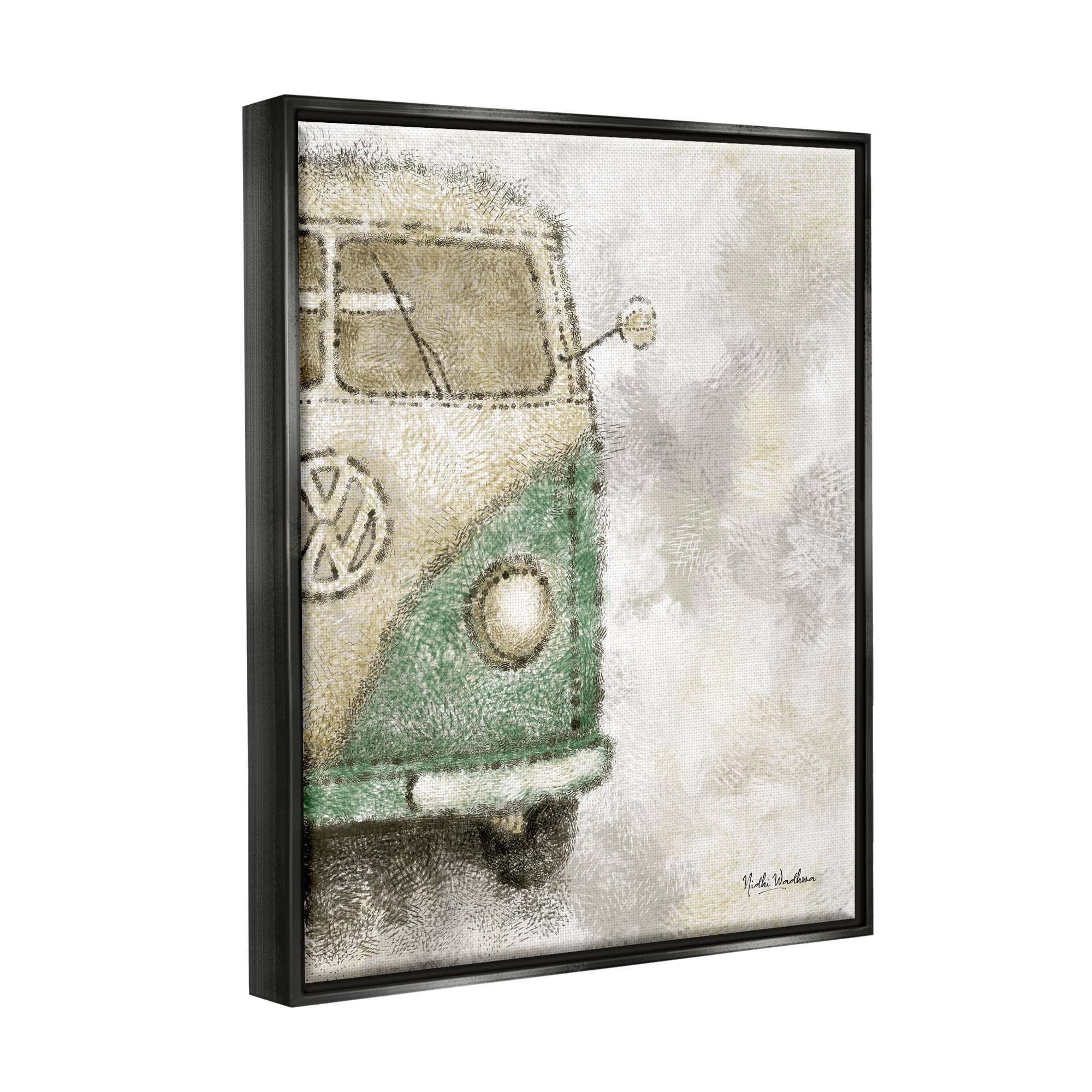 Stupell Industries Abstract Vintage Minibus Transportation Painting Black Floater Framed Art Print Wall Art, 25 x 31
