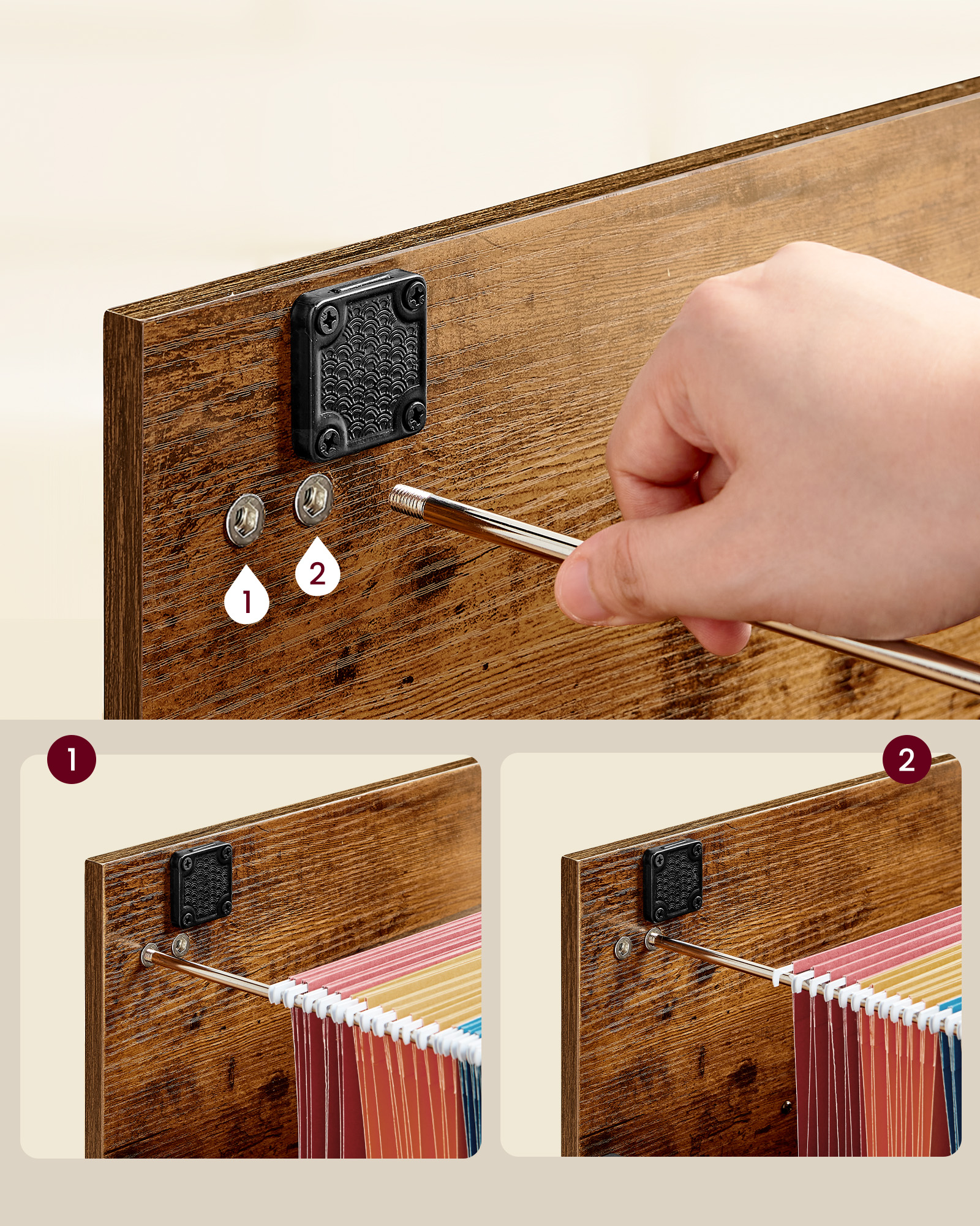 4-Drawer File Cabinet Filing Cabinet Printer Stand Adjustable Hanging Rail for A4 and Letter-Size Files, Rustic Brown