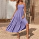 thumbnail image 1 of ICHUANYI Clearance Women's Bohemian Spaghetti Strap Smocked Tiered Long Beach Sun Dresses Sleeveless Solid Maxi Dress(Purple, L) ICHUANYI WER2023080804781, 1 of 9
