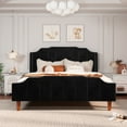 thumbnail image 2 of Allewie Queen Size Velvet Platform Bed with Modern Curved Upholstered Headboard and Footboard, Black, 2 of 8