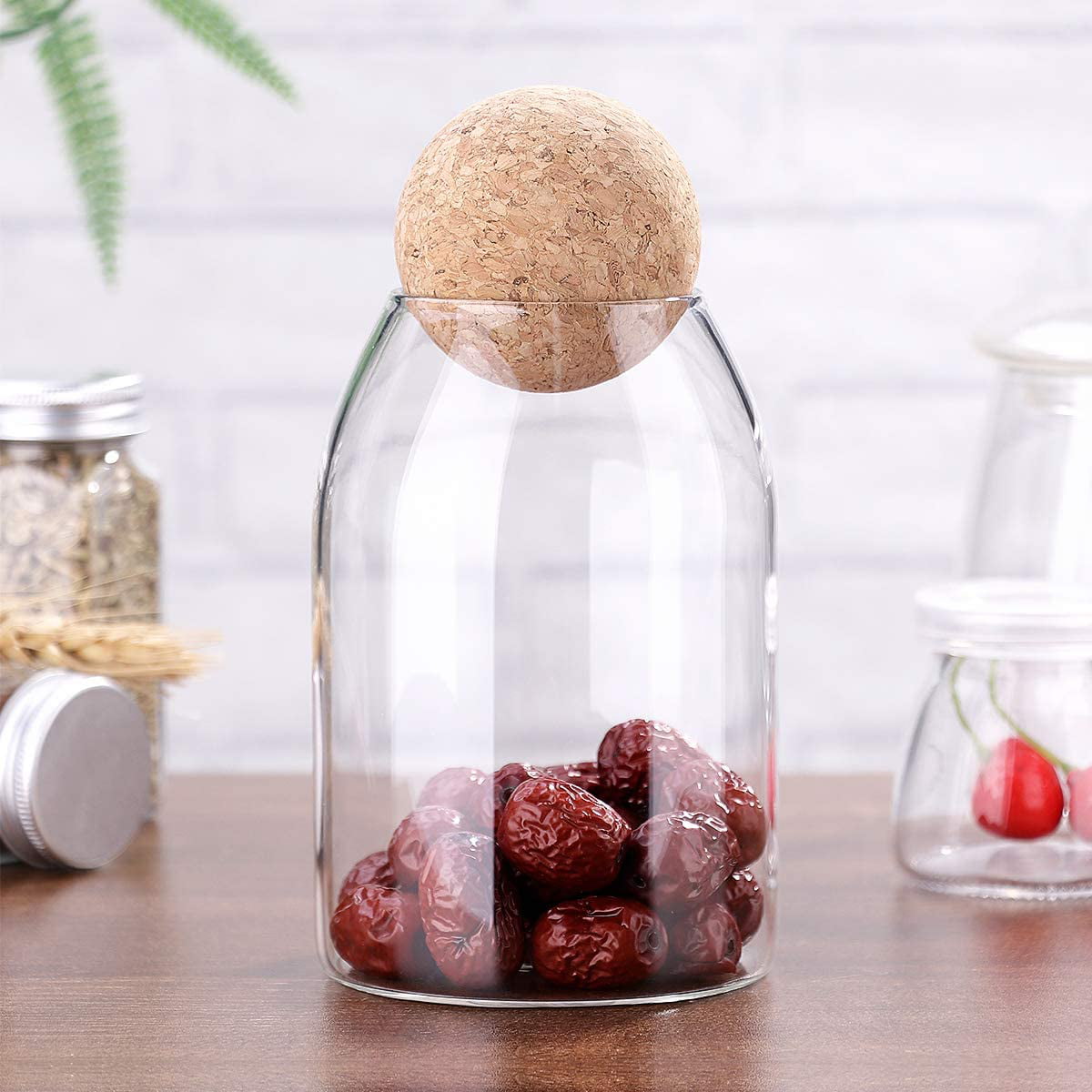 3Pcs Glass Jars with Airtight Seal Ball Cork Lid for Tea Coffee Spice