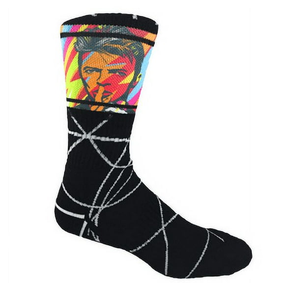 MOXY Socks Black with Pop Art David Bowie Premium Dye-Sublimated Crew Socks