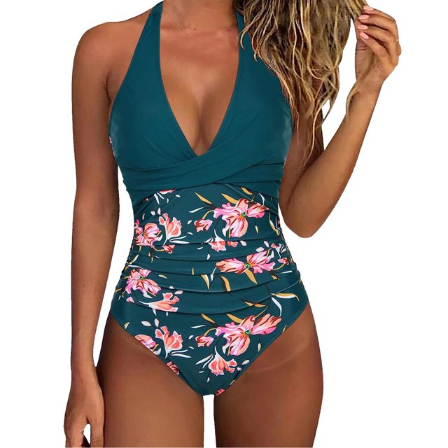 Cathalem Modest Swimsuits for Women Front Crossover Swimsuits Hollow Bathing Suits Monokinis,Mint Green L