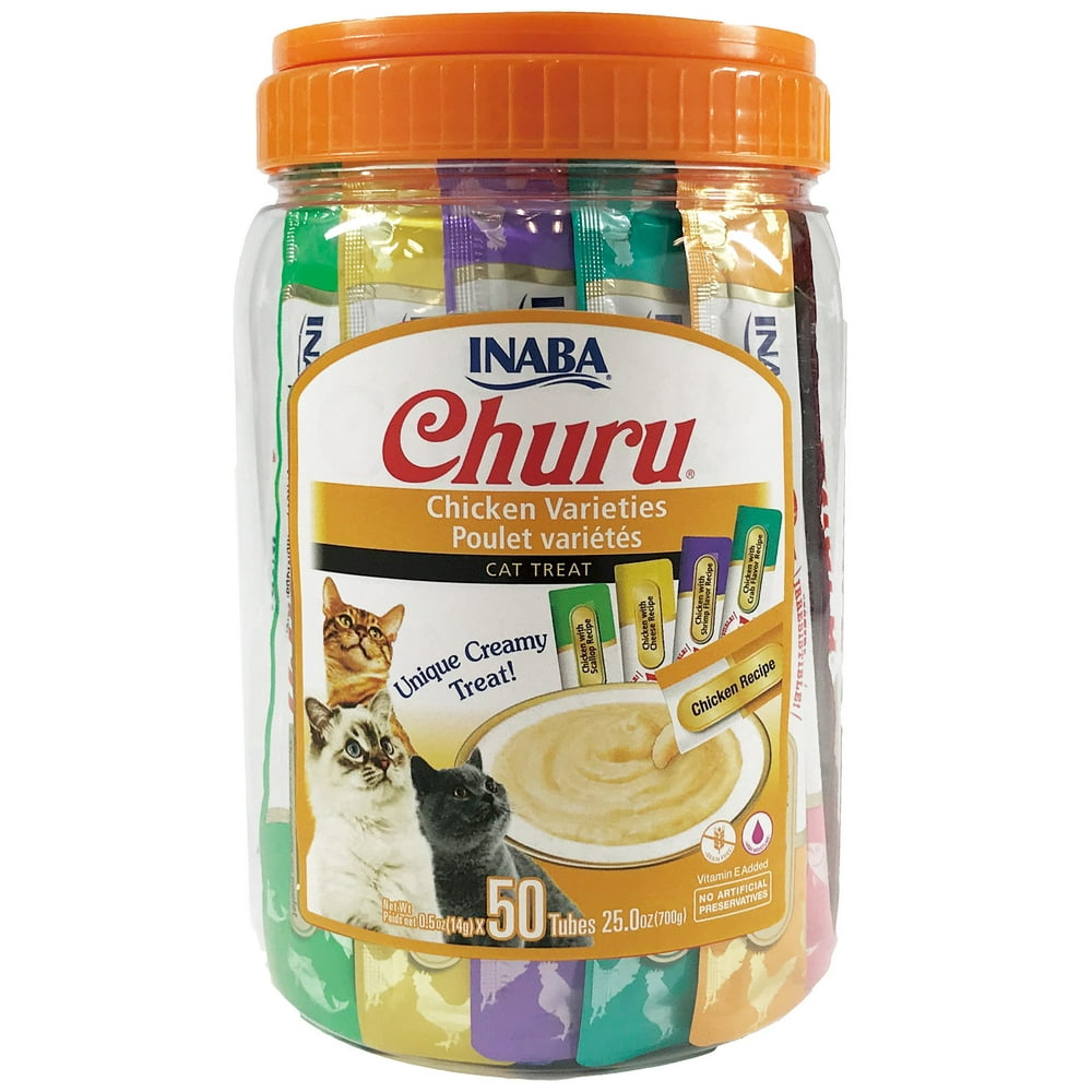 Inaba Churu GrainFree Cat Treat, Chicken Puree Variety Pack, 50 Tubes