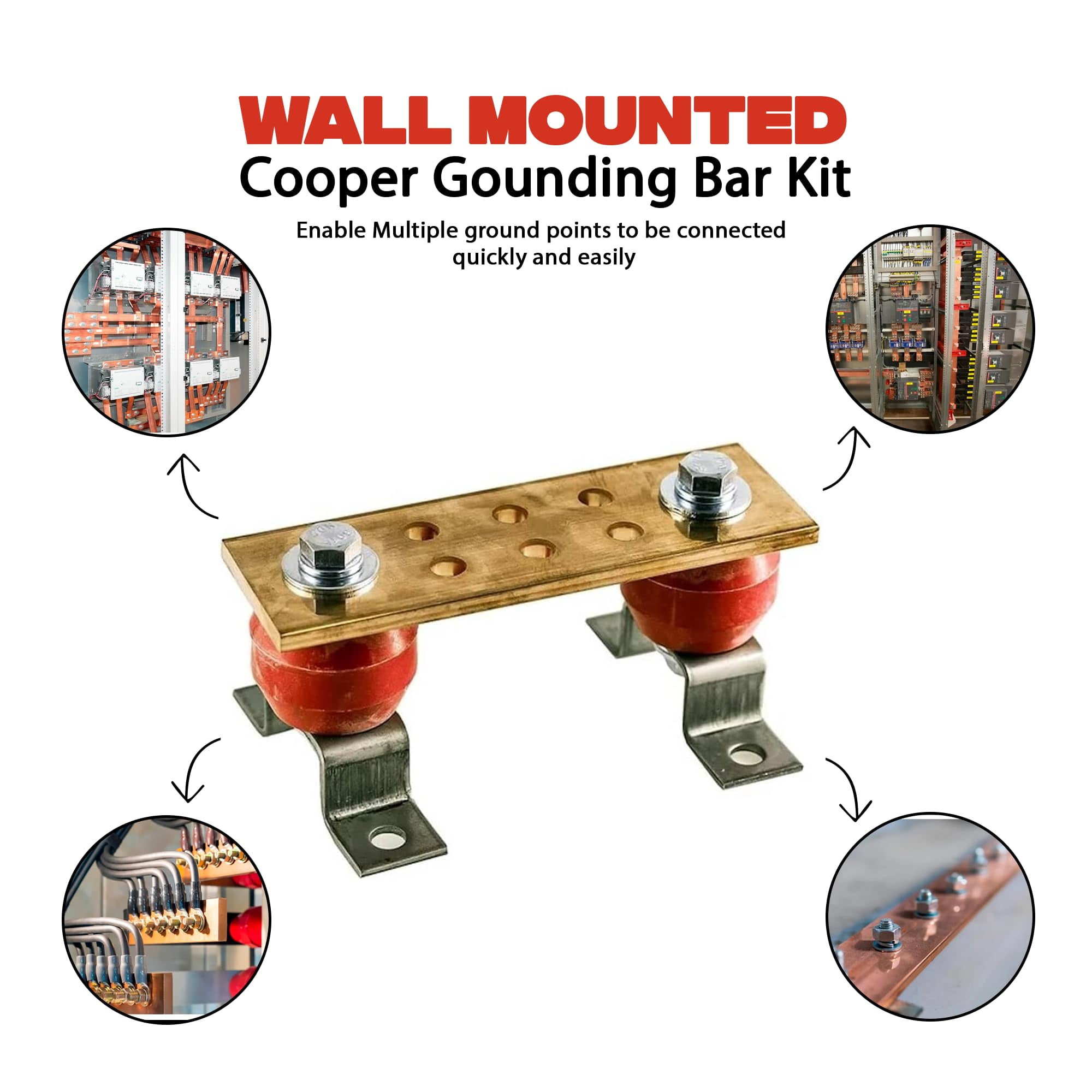 DMNI Copper Bus Bar - 6" Ground Bar - Grounding Terminal  - Copper Ground Bus 2.5kV Insulators