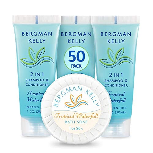 Bergman Kelly Savons Ronds 2en1 Shampooing & après-Shampooing Ensemble 2 Pcs (Cascade Tropicale 1 Oz Chacun 100 Pcs) Ravissez Vos Invités avec des Articles de Toilette Sanitaires Revitalisants & Rafraîchissants & des Équipements d'Hôtel
