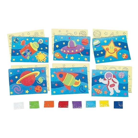 Fun Express Outer Space Sand Art Kit – Creative DIY Craft Supplies for Kids Fun Sand Art Projects for Parties Events School Activities – Includes Vibrant Colors for Hours of Entertainment – 24 Pieces