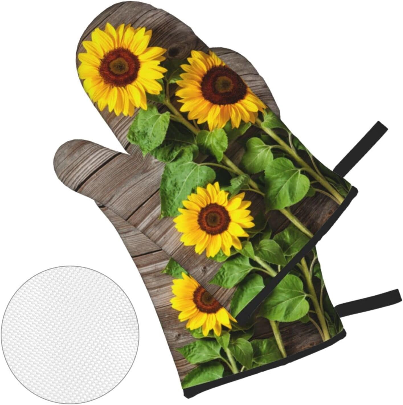 Spring Sunflowers On Board Oven Mitts and Pot Holders Sets of 4 High Heat Resistant Summer Flowers Vintage Oven Mitts with Oven Gloves and Hot Pads Potholders for Kitchen BBQ Non-Slip Cooking Mitts