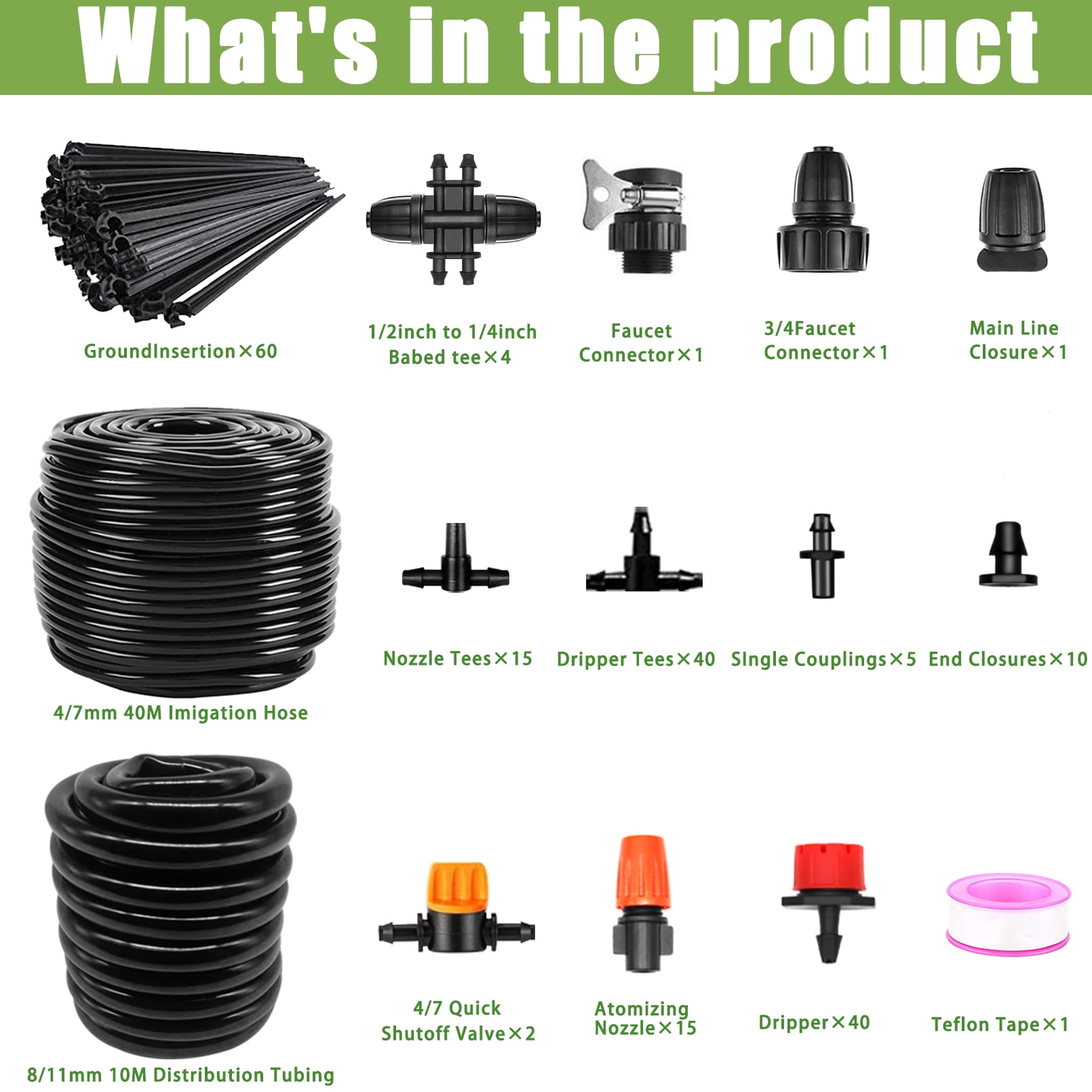 HXXF Drip Irrigation Kit, 132FT/40M+33FT/10M Drip Irrigation Hose+197PCS Garden Drip Irrigation System, Automatic Irrigation Equipment for Garden Greenhouse, Flower Bed,Patio,Lawn