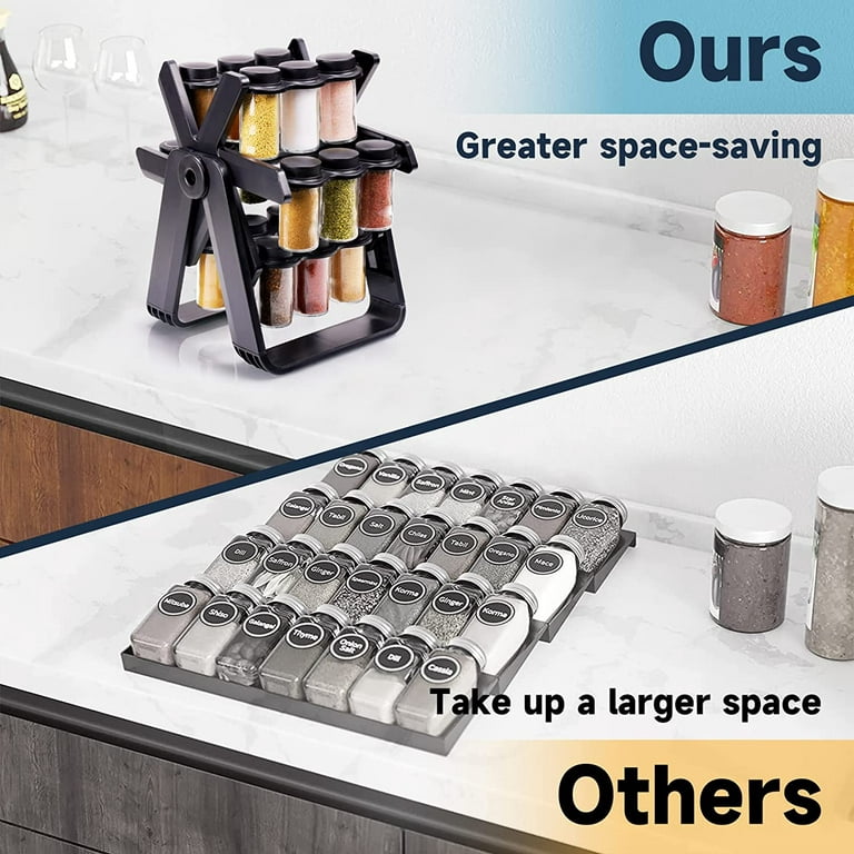 NiHome Rotating Spice Rack with 18 Jars and Kitchen Labels Spinning Spice  Rack Jar Organizer Rotatable Seasoning Organizer with Labels Durable ABS  Countertop Spice Carousel for Kitchen Cabinet (Black) 