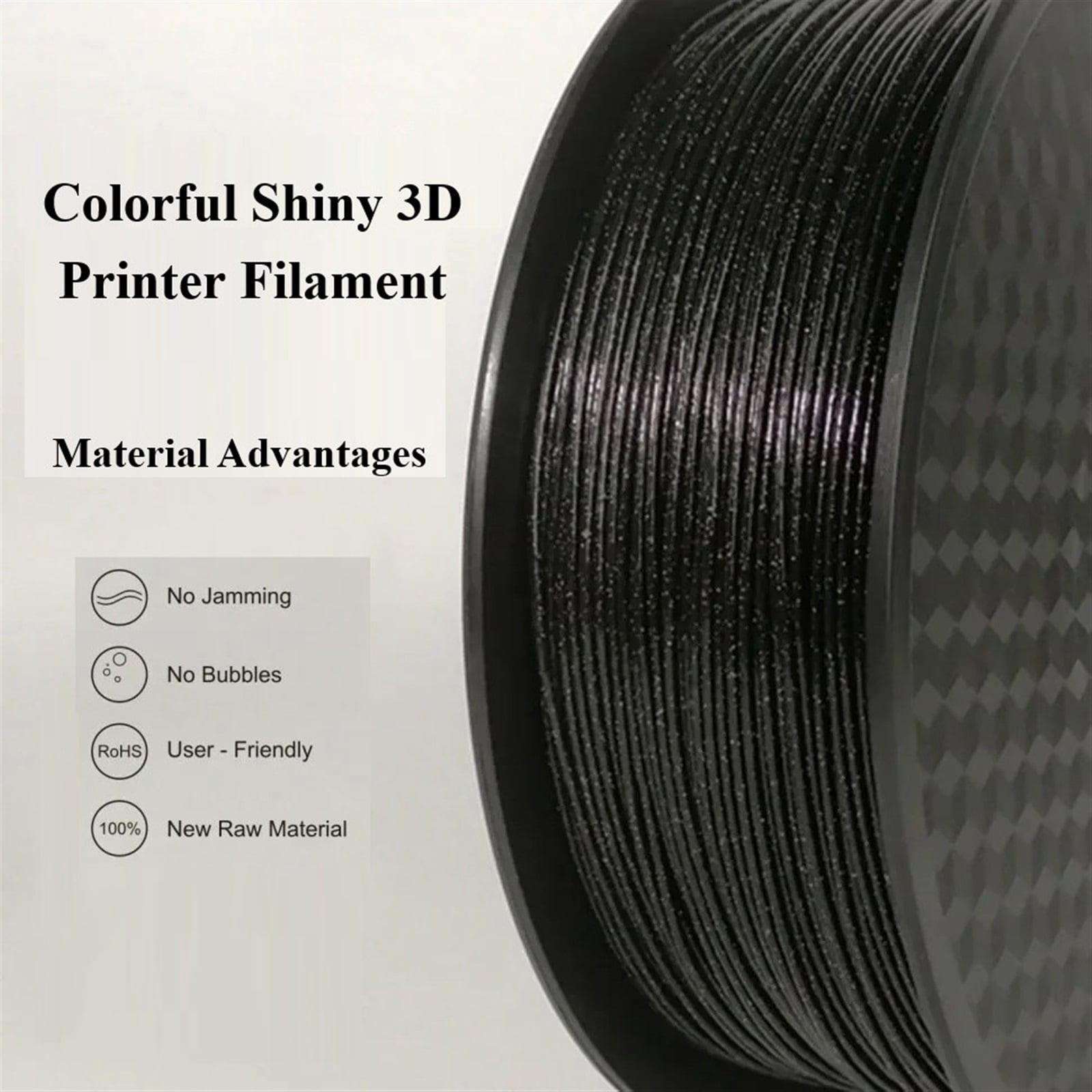 Black PLA Filament for 3D Printer, 1KG 1.75mm +/- 0.03mm, Solid Coil with Shiny Spots, Glitter Material for 3D Printer Accessories