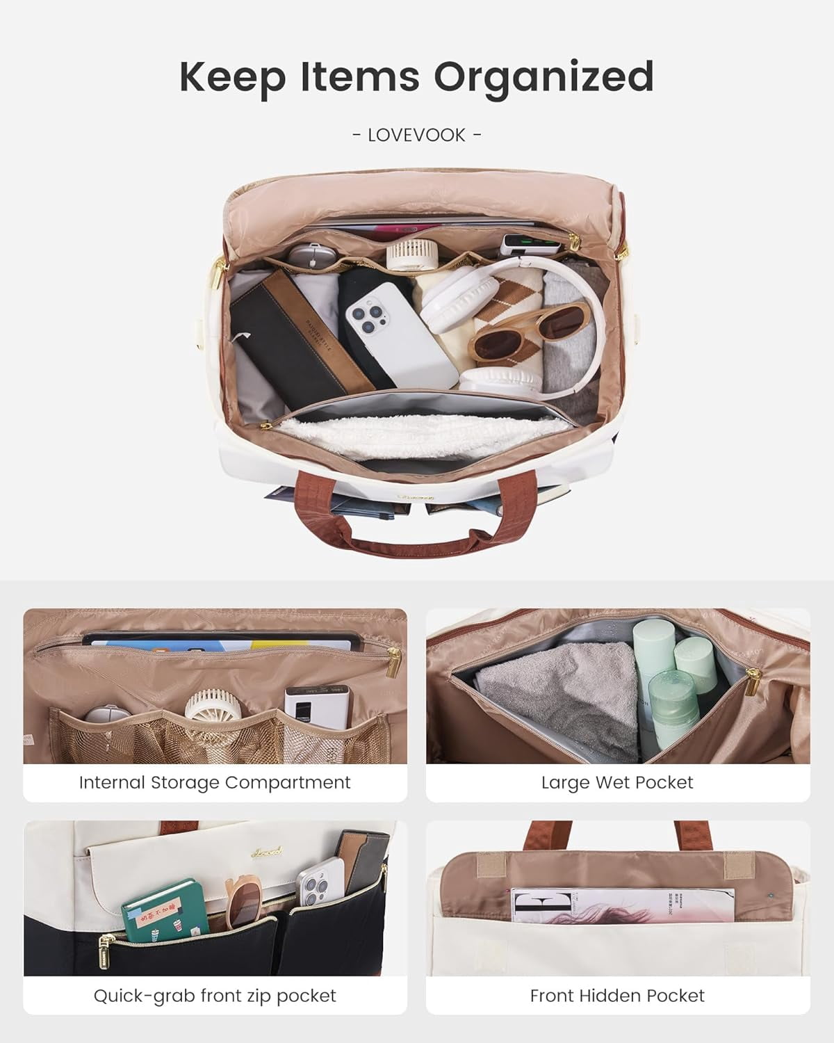 LOVEVOOK Weekender Bags for Women, Wide Open Large Travel Duffle Bag with Shoe Compartment, Carry on Overnight Bags, Hospital Bag for Women Labor Delivery with Wet Pocket