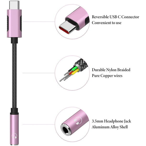 Adaptateur USB C to 3.5mm pour Samsung S21 Ultra, APETOO Galaxy S20 FE  Adaptateur Casque USB C to aux Câbles de Dongle Audio 