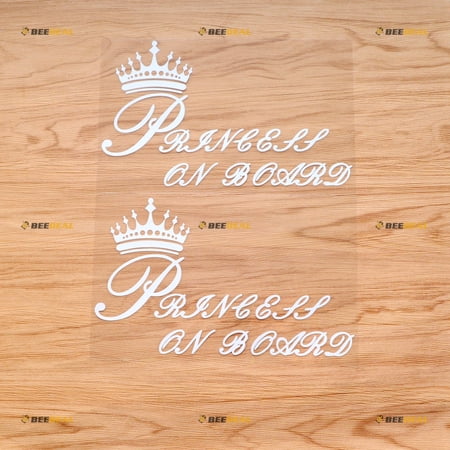 Princess On Board Crown Sticker Decal Vinyl Baby - 2 Pack White 8" - For Car Truck Van Bumper No Background Die-cut