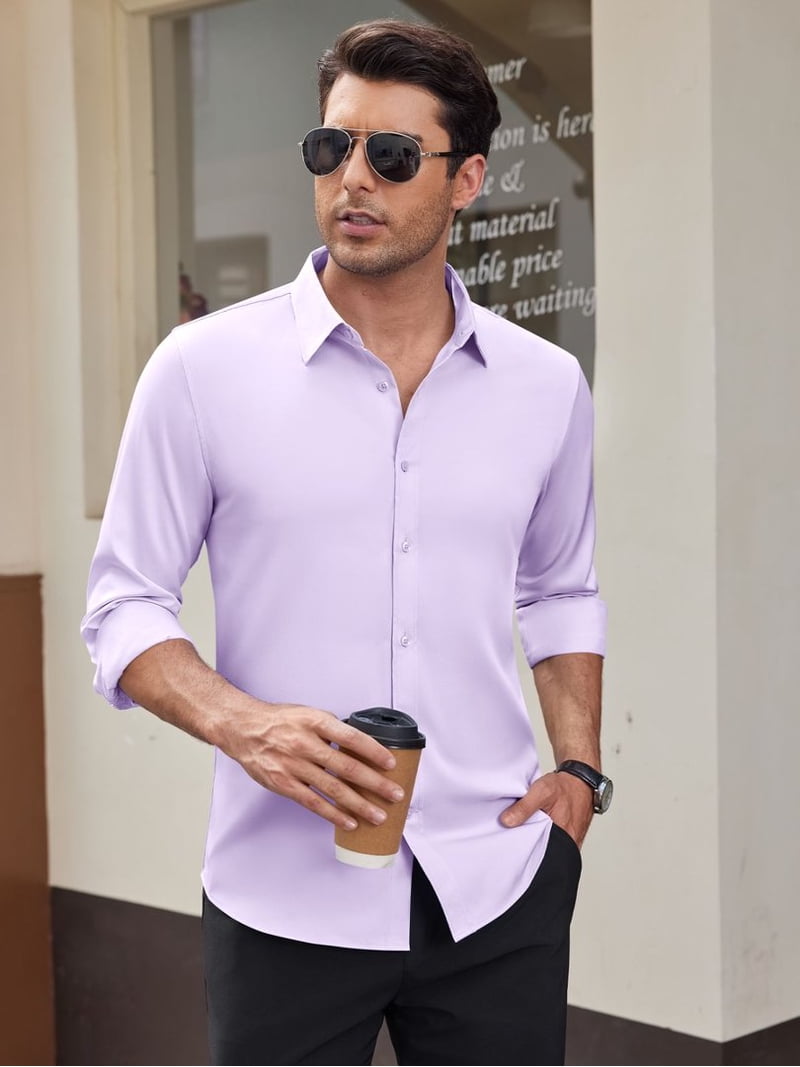 purple stretch dress shirt Sogami Men's Stain-Resistant Slim Fit Dress Shirts Long Sleeve Stretch Button Down Shirt, Size: XL, Purple