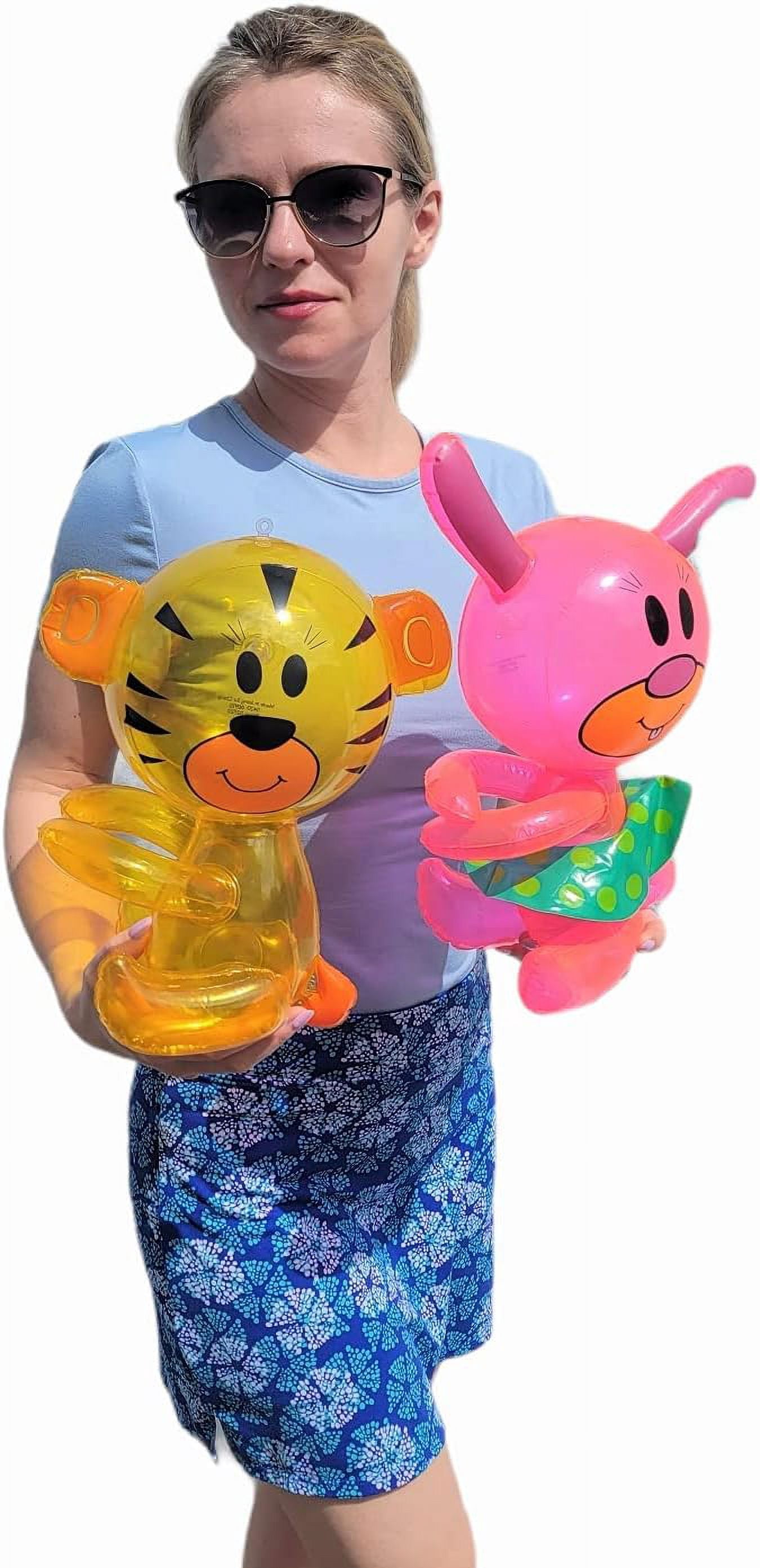 Hug Me Inflatable Safari Wild Zoo Animals. (12 Pack) Hugging Arms Elephant, Tiger, Monkey, Rabbit, Bunny, Teddy Bear. Jungle Party Decor