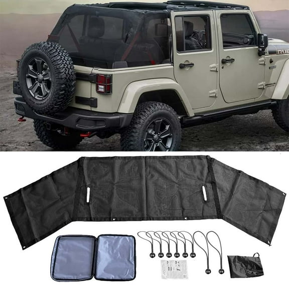 Trunk Sunshade Mesh Trunk Top Cover Anti-UV Sun For Jeep Wrangler JK 2007-17 4Dr