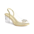 thumbnail image 1 of BLISSFUL STEP Women's Shoes Clear Slingback Rhinestone Peep Toe Block Heel Sandals Gold 8.5, 1 of 7
