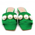 thumbnail image 3 of XYD Womens Fashion Glossy Pearls Square Open Toe Flat Sandals Slip On Mule Slipper Summer Dress Shoes Size 4.5 Green, 3 of 4