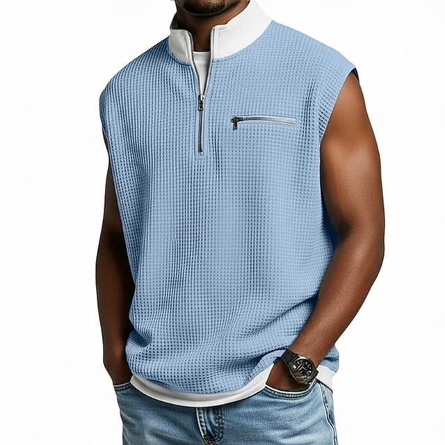 RXMEKW Pullover Sweater for Men, Solid Color Half Zip Mock Two-Piece Top with Short Sleeves, Casual Knit Shirt for Spring and Summer
