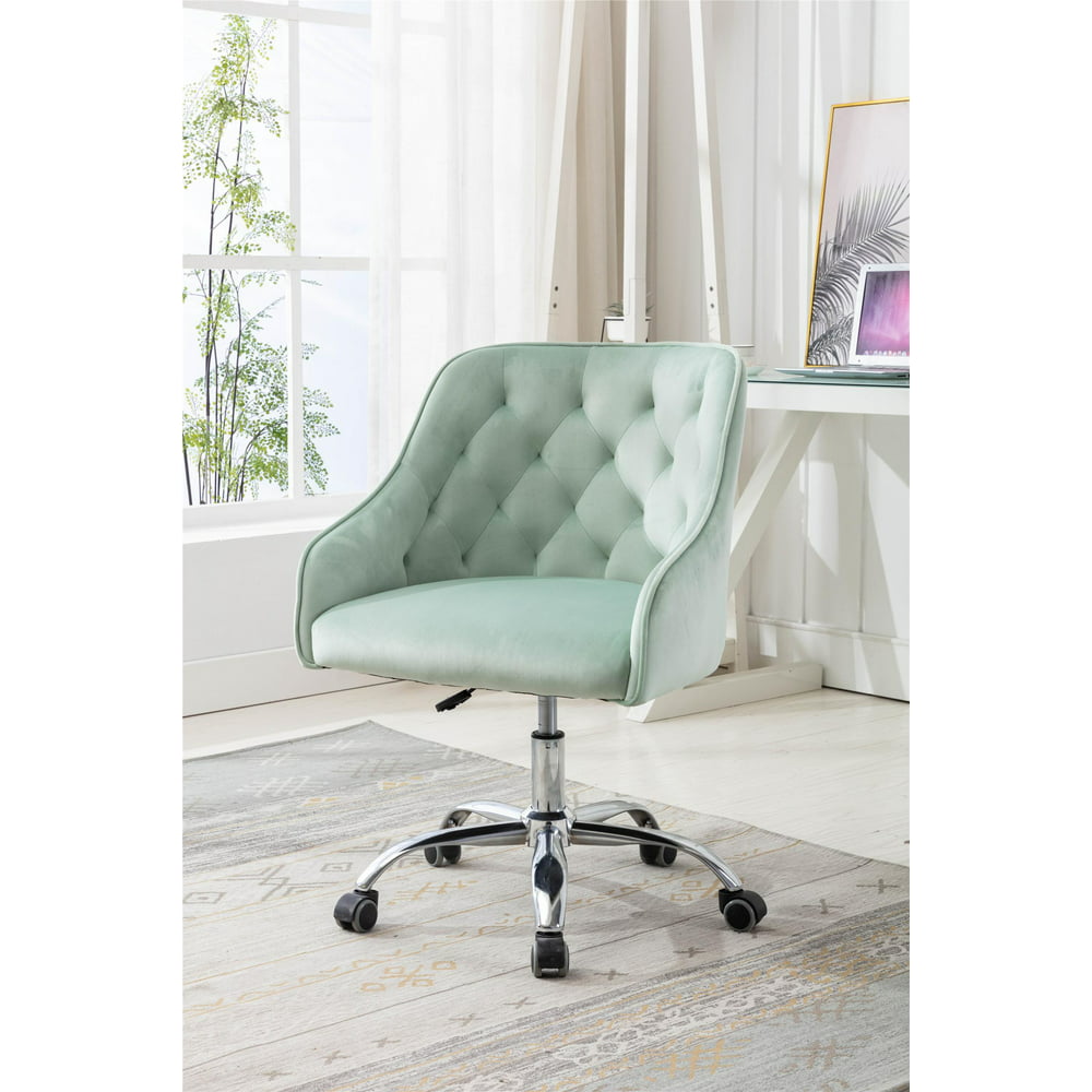 Upholstered Home Office Desk Chair,Velvet Swivel Shell Chair (Mint