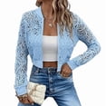 thumbnail image 2 of Gynyvoja Women Lace Cropped Bombers Jacket Long Sleeve Zip Up Sheer Lightweights Cardigan XXL, 2 of 7
