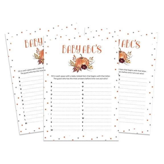 InkdotpotPack of 50 Boy BabyShower Party Collection, Baby ABC Game,Fun Baby Shower Party Games, Activities, Decorations,Little Pumpkin ThemeParty Supplies