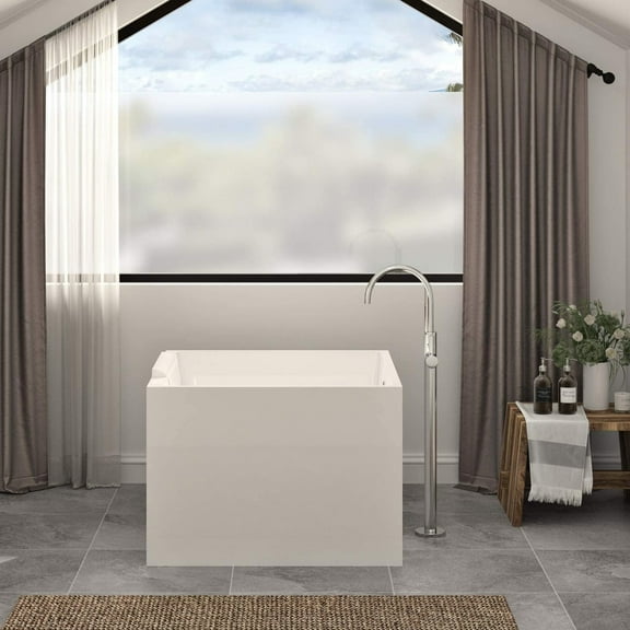 HEATGENE 39" Acrylic Freestanding Bathtub Contemporary Soaking Tub Easy to Install UPC Certified Drain & Overflow Assembly Included - Black Drain