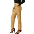 thumbnail image 4 of INSPIRE CHIC Women's Plaid Elastic Waist Button Zipper Straight Leg Long Pants M Dark Khaki, 4 of 8