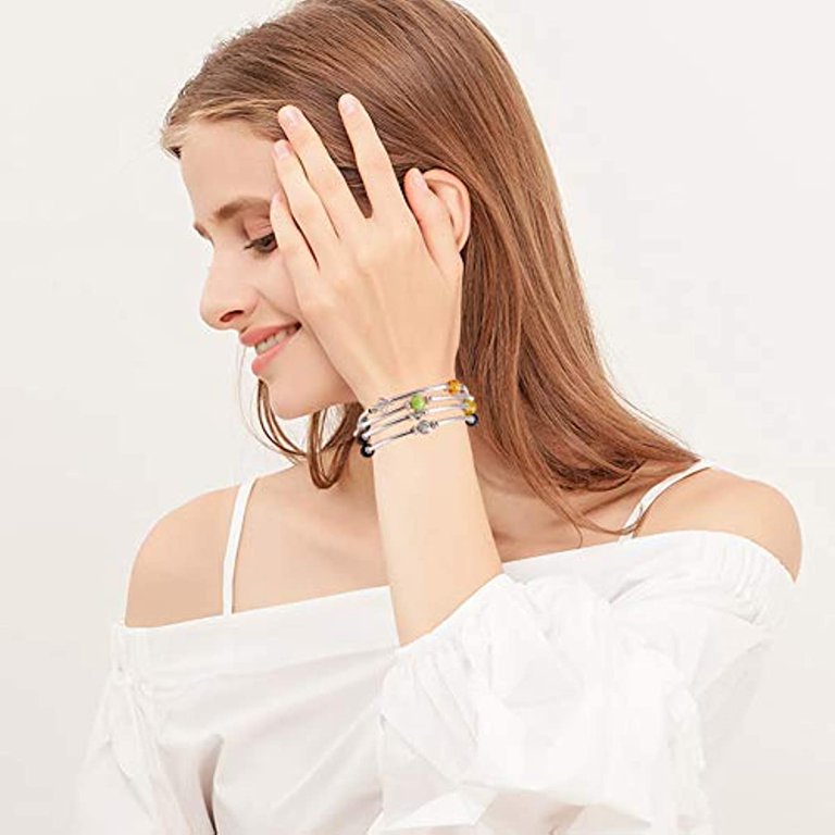1 Box DIY 4 Strand Chakra Gemstone Beaded Wrap Bangle Bracelet
