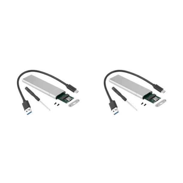 Sidaley Caja de SSD de 22x3 0/42/60/80 USB a M.2 NGFF, carcasa de disco duro de estado sólido móvil de velocidad rápida, accesorios para Cable plateado de CA 2Conjunto