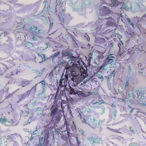 Zelouf Aurora Sequin Embroidery On Mesh  , Sewing, DIY, Crafts Fabric by the Yard, Lilac/peri, 3 Yard