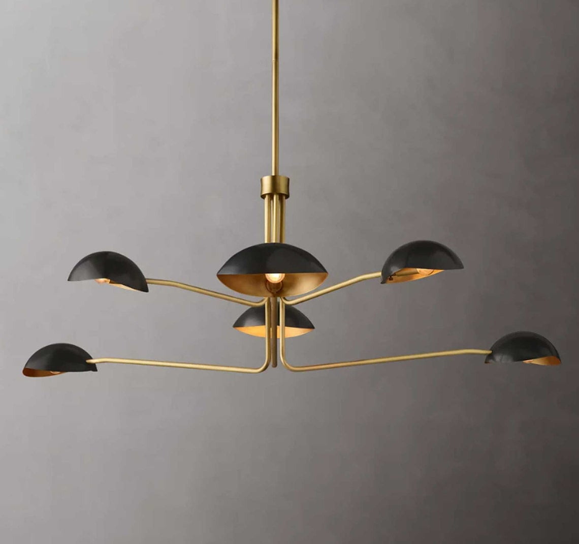 Six-Arm Brass Sputnik Chandelier Light Fixture Mid Century Brass Chandelier
