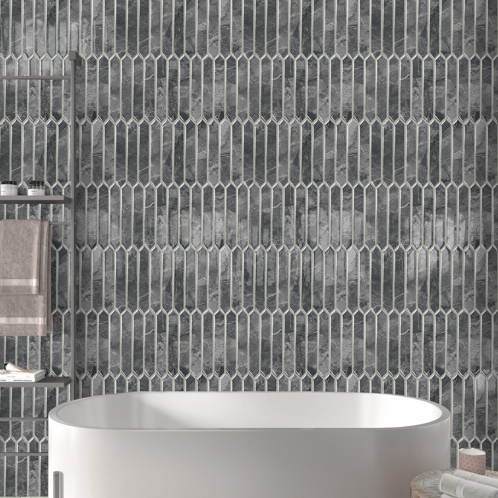 DEWOO Gray Long Hexagon Tile Peel and Stick Backsplash, 10 Sheets Self-Adhesive Wall Tiles Stick on Back Splash for Kitchen, Bathroom, Fireplace,RV(12"×12")