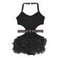 thumbnail image 4 of Haitryli Kids Girls Feather Tutu Skirt Leotard Rhinestone Latin Dance Unitard Jazz Modern Lyrical Dancewear Black 8, 4 of 5