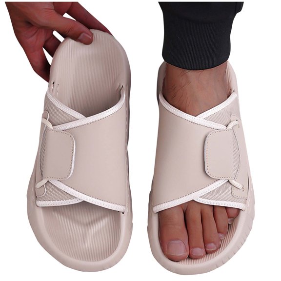Gpaecead Men Adjustable Strap Platform Slides Soft Sole Breathable Sport Style Casual Sandals Indoor Outdoor For Spring Summer, Beige