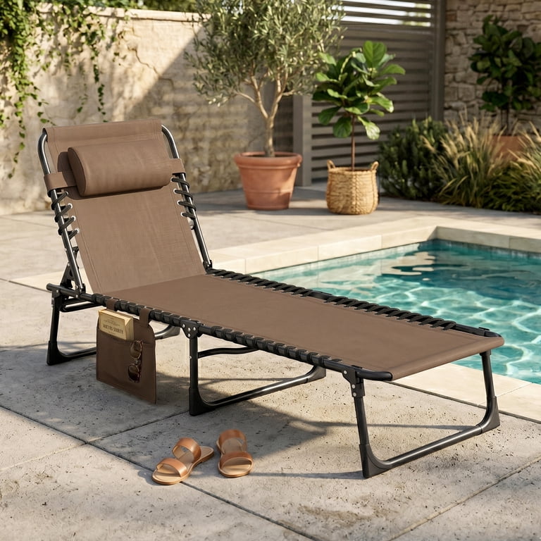 Outsunny Reclining Chaise Lounge with Adjustable Backrest, Brown photo 2