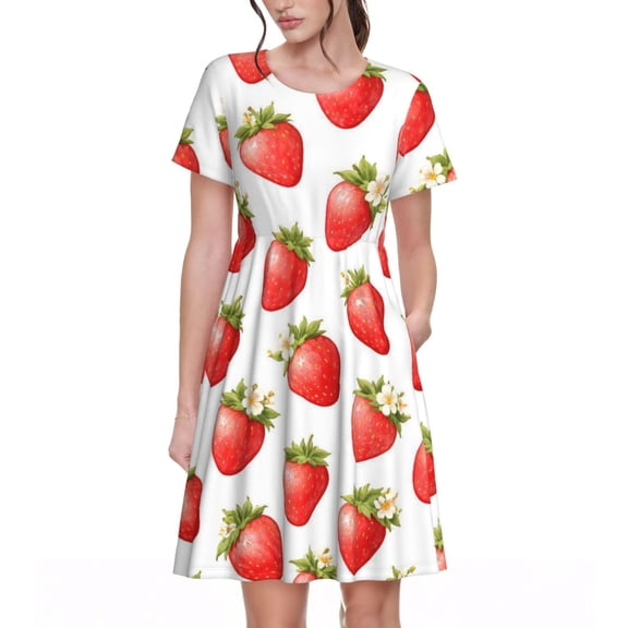 Strawberry Floral Women's Dresses Short Sleeve Nightdresses for Summer