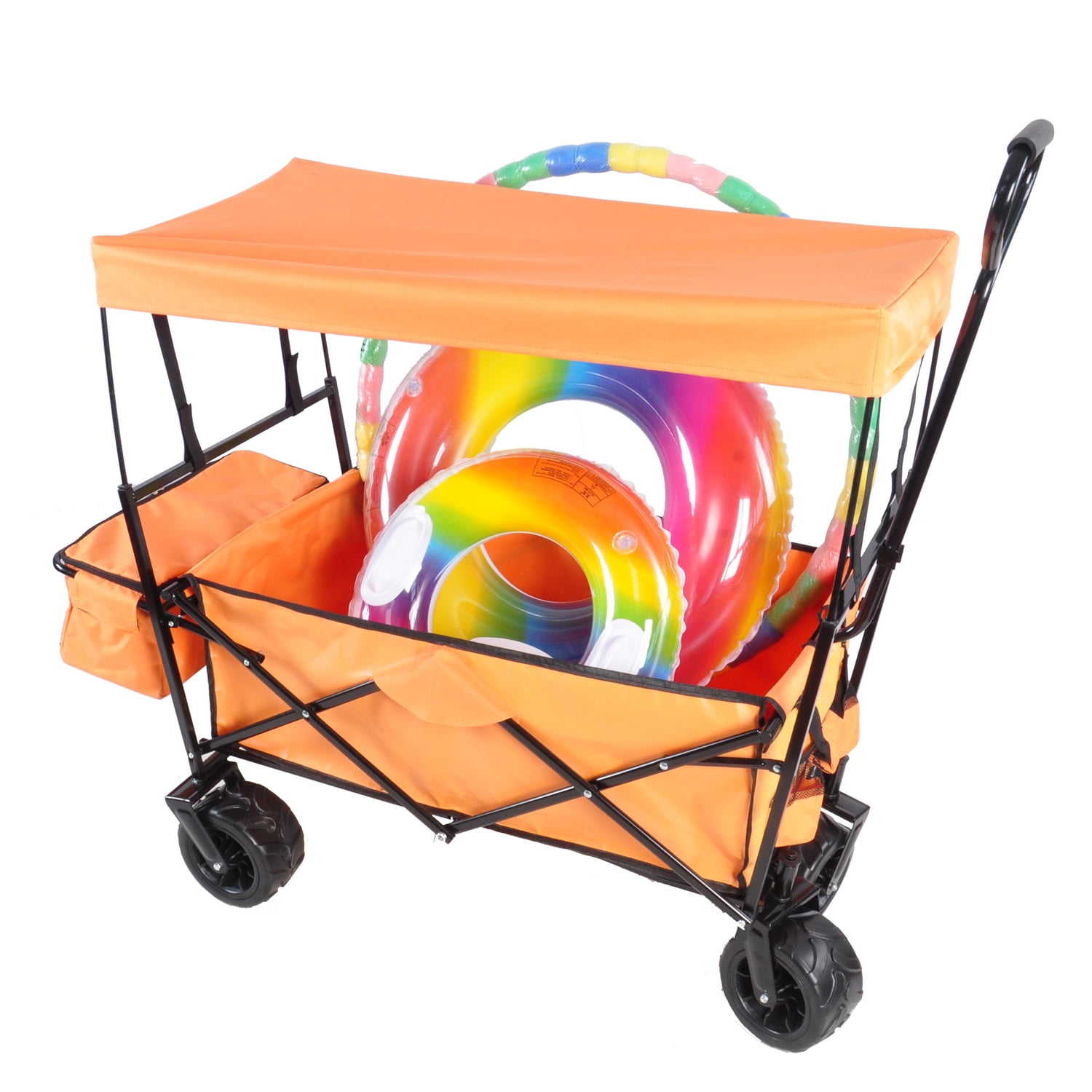 Lowestbest Foldable Cart with Canopy, Portable Cart with Wheeled Shopping Cart, Orange Lowestbest Foldable Cart with Canopy, Portable Cart with Wheeled Shopping Cart, Orange