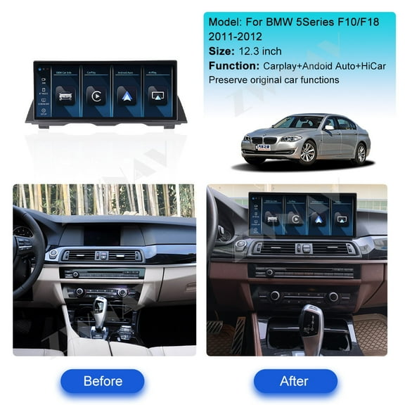 ZWNAV Ultra-thin 12.3 inch 1920 * 720 Car Radio for BMW 5 Series F10/F18 2011-2012 Linux CarPlay Multimedia Screen Audio Stereo Upgrade Touch Screen Bluetooth Head Unit
