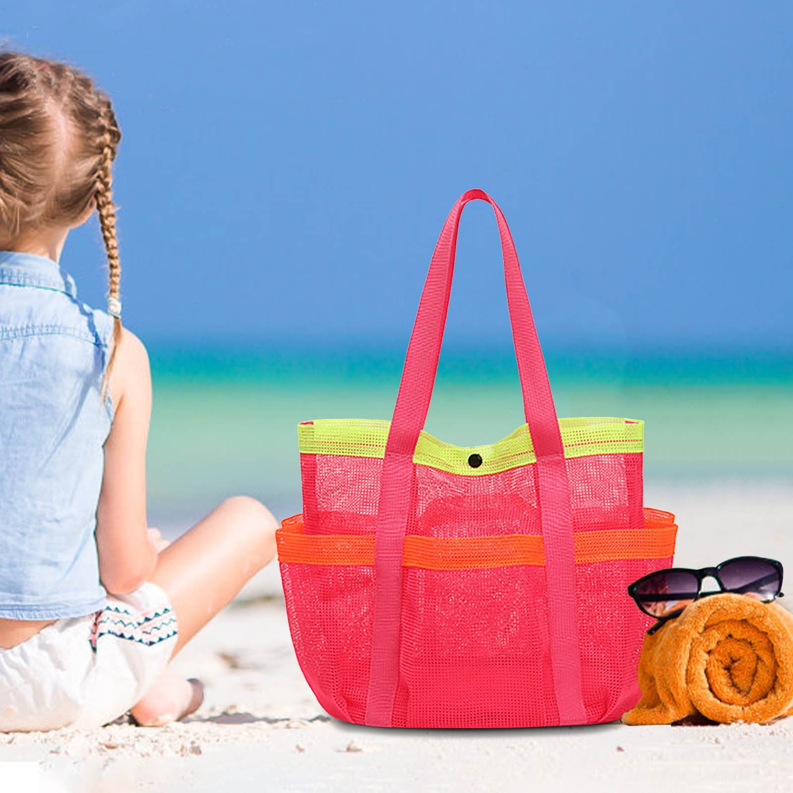 Holloyiver Beach Mesh Bag with Divided Pocket Sandproof Beach Tote Bags for Women Large Foldable Mesh Swimming Pool Travel Bags Pink Walmart Business Supplies