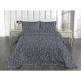 thumbnail image 2 of Ambesonne Oriental Floral Quilted Coverlet 3 Pcs, Damask Bloom Ethno, Queen Size, Charcoal Grey and Ceil Blue, 2 of 4
