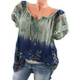 thumbnail image 3 of Blouse à Manches Courtes Imprimée Col en V Ample Blouse Femme Haut d'Été, Vert Foncé, L, 3 of 9