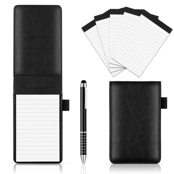 7 PCS Small Notepads Holder Set, Pocket Notebook with pen, Included 5 Pieces Refills 3 x 5 Inch, 30 Lined Paper Per Note Pad