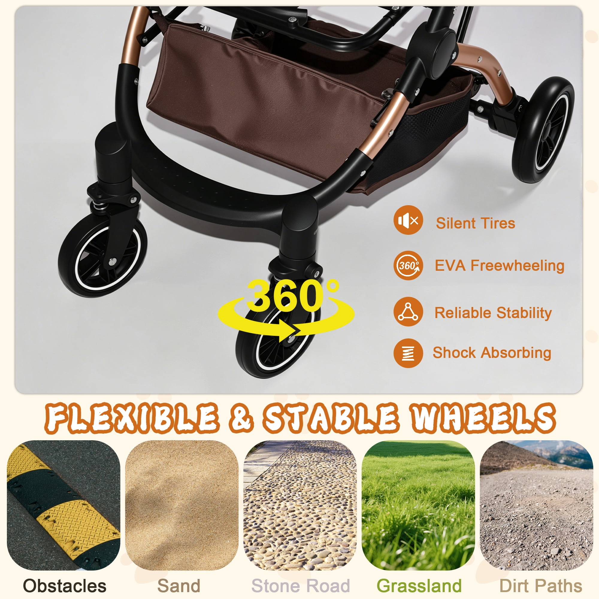 Foldable Pet Stroller for Small/Medium Dogs and Cats, Convertible Pet Cart with Detachable Carrier, Caster & Storage Basket