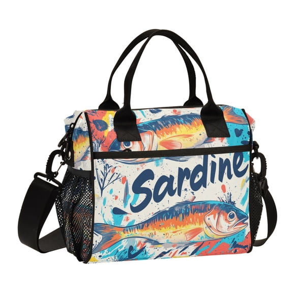 FORMRS Insulated Lunch Bag for Work School Unisex Large Capacity Cooler with Shoulder Strap, Yellow Sardines Pattern