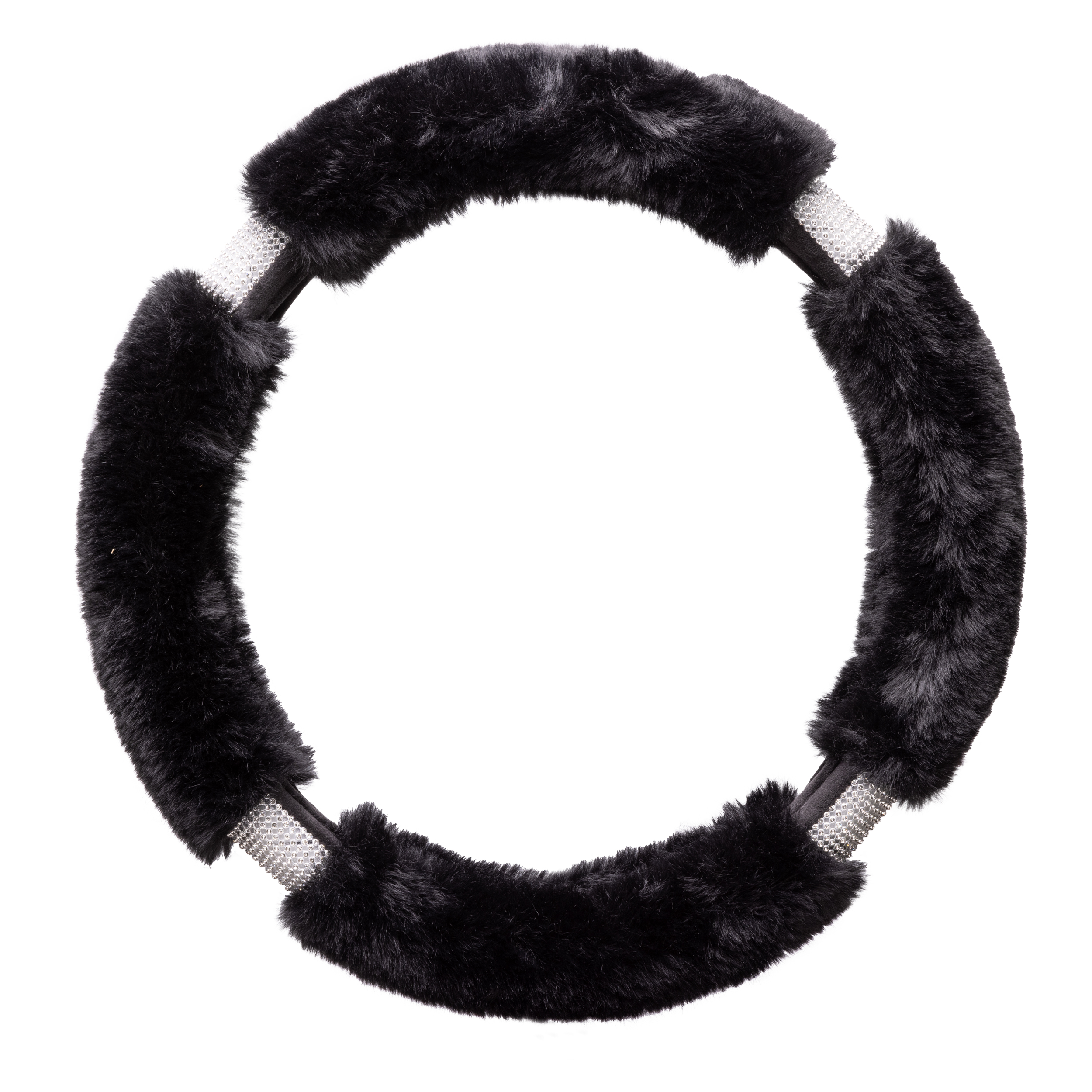 Auto Drive Black Fluffy Bling Faux Fur Steering Wheel Cover photo 1