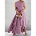 thumbnail image 3 of Women Purple Sleeveless A-Line Dress With Tie-Up Waist And Asymmetric Hem, 3 of 8