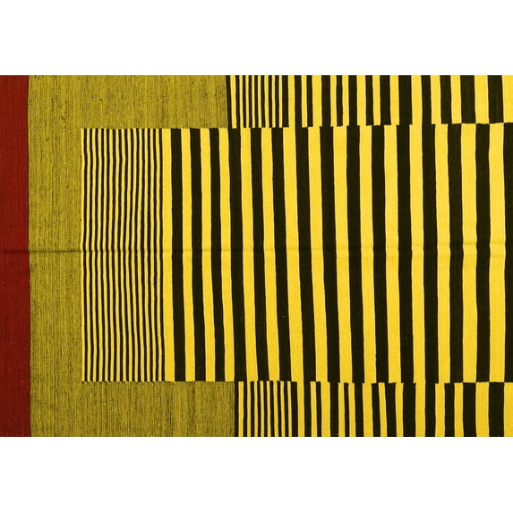 Ahgly Company Machine Washable Indoor Rectangle Abstract Yellow Contemporary Area Rugs, 8' x 10'